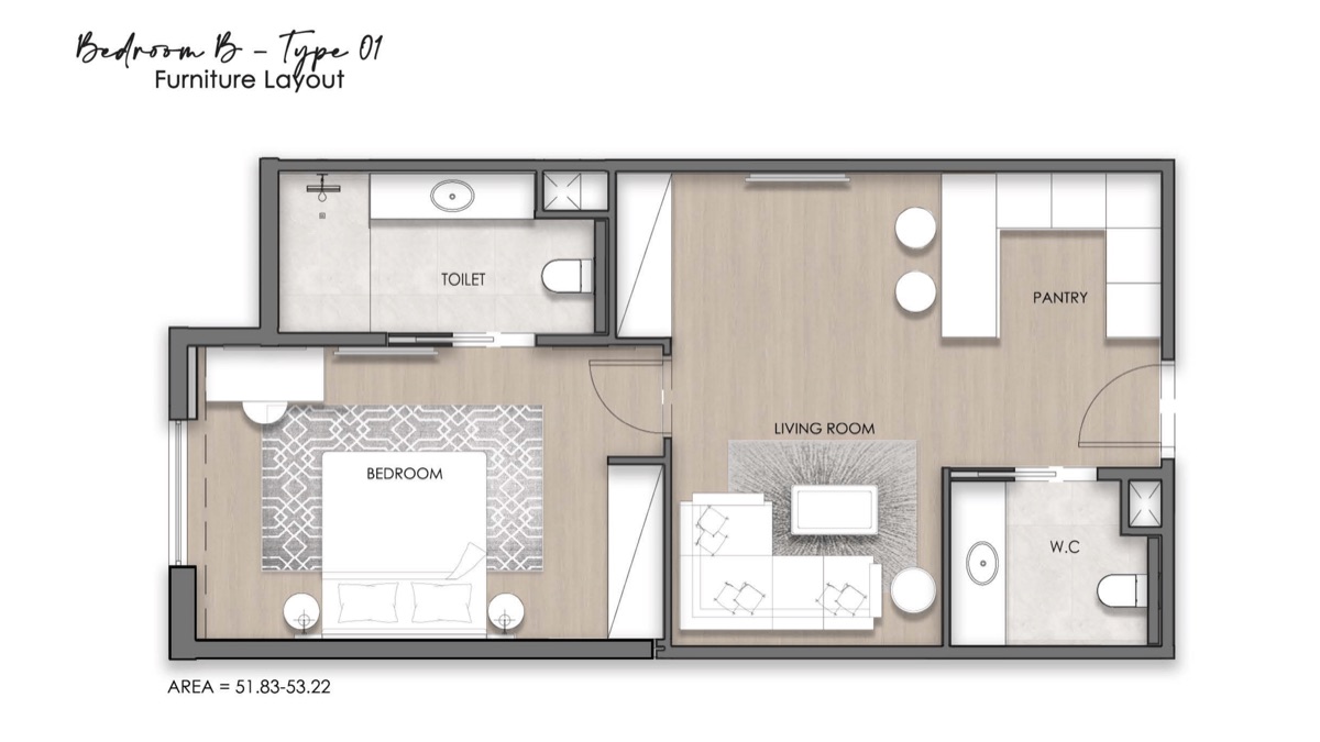 1 Bedroom B Type 01 Layout
